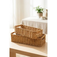 Digithome 2'li Dikdörtgen Hasır Rattan Organizer Sepet - BB6073