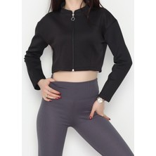 f.kereci Kadın Scuba Fermuarlı Dar Kalıp Ceket – Siyah