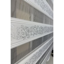 StorBurada Gümüş Simli Sarmaşık Desenli Zebra Stor Perde Etek Dilimli 9300V01