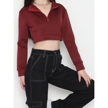 f.kereci Kadın Scuba Yarım Fermuarlı Dar Kalıp Sweatshirt