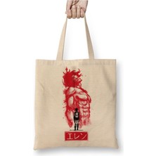 Toyaso Eren Traditional Attack On Titan Beyaz Bez Çanta Uzun Saplı Alışveriş Çantası Plaj Çantası