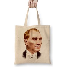 Toyaso Mustafa Kemal Atatürk 06 Beyaz Bez Çanta Uzun Saplı Alışveriş Çantası Plaj Çantası