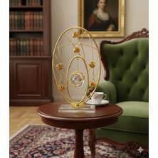 Decodelight Gold Metal Gül Çiçek Desenli Oval Cam Tabanlı Kristal Baloncuklu Cam Toplu Dekorasyon Biblo Dekor