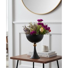 Decodelight Siyah Dekoratif Desenli Metal Ayaklı Gold Toplu 20 cm Küre Salon Düğün Nişan Vazo Masa Dekor