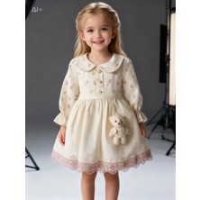 Lunas Tekstil Muslin Kumaşlı Ayıcık Aksesuarlı Elbise