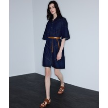 İpekyol Kontrast kuşaklı denim elbise IS1260002203015