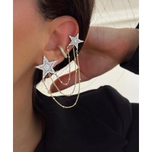 Yildiz Zincir Detaylı Gold Earcuff