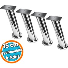 Nzb (15 Cm) Tablalı Dereceli Ayarlanabilir Krom Metal Baza Tv Ünitesi Koltuk Mobilya Ayağı (+2cm) 4 Adet