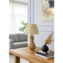 Decodelight Metal Gold Ayak Hasır Rattan Örmeli Gövde Hazeran ve Kumaş Şapkalı Bohem Abajur Masa Lambası