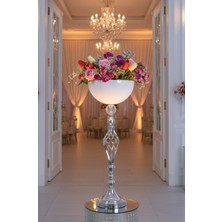 Decodelight Krom Dekoratif Modern Kristal Taşlı Burgu Ayaklı Beyaz 25 Cm. Çap Bahçe Teras Ev Çiçeklik Vazo Dekor