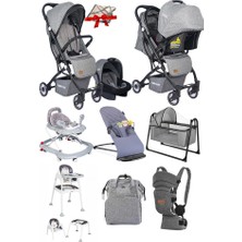 Tommybaby 10 Parça Bebek Çeyiz Seti Kabin Travel Bebek Arabası Puset Beşik Yürüteç Mama Sandalyesi Ana Kucağı Kanguru Bebek Bakım Çantası