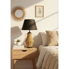 Decodelight Metal Gold Ayak Testi Model Hasır Rattan Örmeli Gövde Hazeran ve Kumaş Şapkalı Abajur