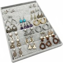 Megass Dekor Saray Bosna Model Süet Kumaş Gri Renk 34/24 cm Dikine Küpe Standı