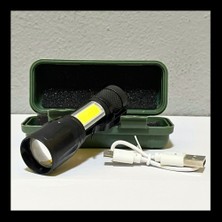 Tg Tek-İş Global Şarjlı Cob LED El Feneri Zoomlu – Yan Işık Destekli, Taşıma Kutulu, USB Şarjlı