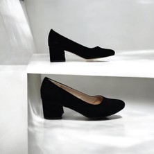 Fiyra 7028 Siyah Süet 5cm Kare Topuklu Bayan Stiletto Ayakkabı