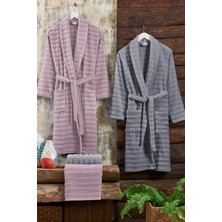 Elart Soft Bornoz Aile Seti Hamam Seti 4 Parça (70X135 Cm) Gülkurusu-Gri