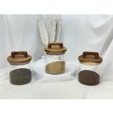 Aden Glass Akasya Kapak Vakumlu Bakliyat Saklama Kavanozu Çok Amaçlı 3 Lü Set 700ML