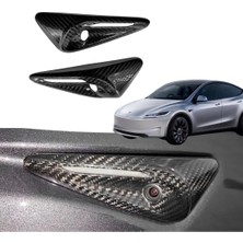 Ramm Tesla Model Y - Juniper - Model 3 Yan Kamera Çerçeve Kapağı Hw4.0 Oval Model 2 Adet Parlak Karbon Siyah