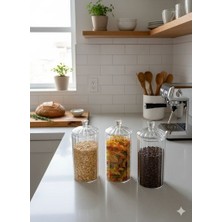 3'lü Borosilikat Cam Optik Çizgili Papatya Kavanoz Seti 750 ml