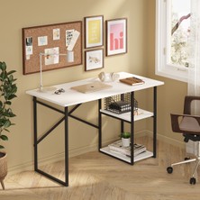 Ayz Vienna 2 Raflı Metal Ayak Çalışma Masası Laptop Masası Bilgisayar Masası 60X120CM Beyaz - Siyah