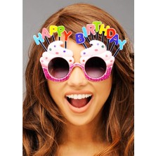 Popüler Sepet Happy Birthday Yazılı Pembe Fuşya Renk Parti Gözlüğü 12X7 cm
