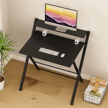 Ayz Bodo Metal Ayaklı Laptop Masası Katlanır Çalışma Masası Raflı Masa Katlanır Laptop Sehpası Siyah - Siyah