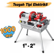 Badem10 Elektrikli 220 Volt Diş Açma Pafta Makinesi 1000 W Tezgah Tipli 2" Taraklı Bıçaklı Boru Paftası