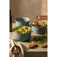 Vienev 3'lü 2 Litre Plastik Karıştırma ve Saklama Kase Seti Yeşil