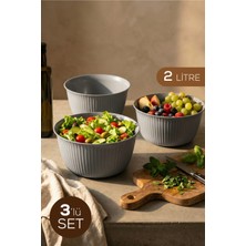 Vienev 3'lü 2 Litre Plastik Karıştırma ve Saklama Kase Seti Gri