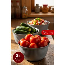 Vienev 3'lü 5 Litre Plastik Karıştırma ve Saklama Kase Seti Gri