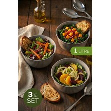 Vienev 3'lü 1 Litre Plastik Karıştırma ve Saklama Kase Seti Gri