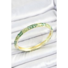 Pazarcan Mineli Pirinç Yeşil Sarmal Desenli Gold Renk Kadın Kelepçe