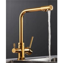 Kca Armatür Prestige Goldline 3 Yollu Arıtmalı Mutfak Bataryası – Gold Kaplama, Arıtma Cihazı Uyumlu, Premium