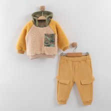 Aden Kapşonlu Peluş Kumaş Kışlık 2 Li Erkek Bebek Takımı