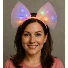 Popüler Sepet Rengarenk LED Işıklı Fiyonk Şekilli Tül Parti Tacı Pembe Renk 25X25 cm