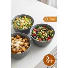 Vienev 3'lü 3 Litre Plastik Karıştırma ve Saklama Kase Seti Gri