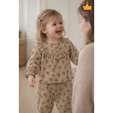 Baby Hola Fırfır Yakalı Çiçek Desenli Müslin Kız Bebek Üst ve Pantolon Ikili Set Takım Babyhola 2010