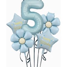 Parti Sürprizi Mavi Happy Birthday 5 Yaş Folyo Balon Set