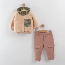 Aden Kapşonlu Peluş Kumaş Kışlık 2 Li Erkek Bebek Takımı