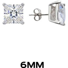 Oya Silver Kare Tırnaklı Zirkon Tektaş Rodyumlu Vidalı Unisex Gümüş Küpe 6MM[OYSY140]