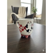 Palto Tasarım Inek Kupa 07 El Yapımı 3D Krem Parlak Kupa - El Yapımı Seramik Kupa