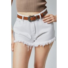 Derikem %100 Hakiki Kadın Kemeri 2,5 cm Şık Antik Gümüş Toka Desenli Kemer