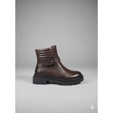 Öztürk Marka Kısa Topuklu Kemer Tokalı Kadın Deri Içi Kürklü Bot MARKA-856