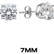 Oya Silver Yuvarlak Tırnaklı Zirkon Tektaş Rodyumlu Vidalı Unisex Gümüş Küpe 7mm [OYSY139]