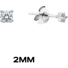Oya Silver Yuvarlak Tırnaklı Zirkon Tektaş Rodyumlu Vidalı Unisex Gümüş Küpe 2mm [OYSY139]
