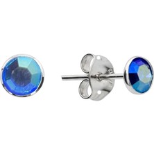 Oya Silver Parlak Mavi Tektaş Gümüş Çerçeveli Vidalı Küpe [OYSY141]