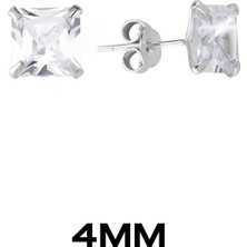 Oya Silver Kare Tırnaklı Zirkon Tektaş Rodyumlu Vidalı Unisex Gümüş Küpe 4[OYSY140]