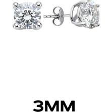 Oya Silver Yuvarlak Tırnaklı Zirkon Tektaş Rodyumlu Vidalı Unisex Gümüş Küpe 3mm [OYSY139]