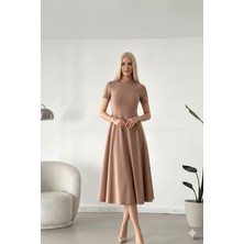 Alpaco Kadın Kısa Kollu Cepli Uzun Krep Kumaş Elbise