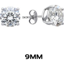 Oya Silver Yuvarlak Tırnaklı Zirkon Tektaş Rodyumlu Vidalı Unisex Gümüş Küpe 9mm [OYSY139]